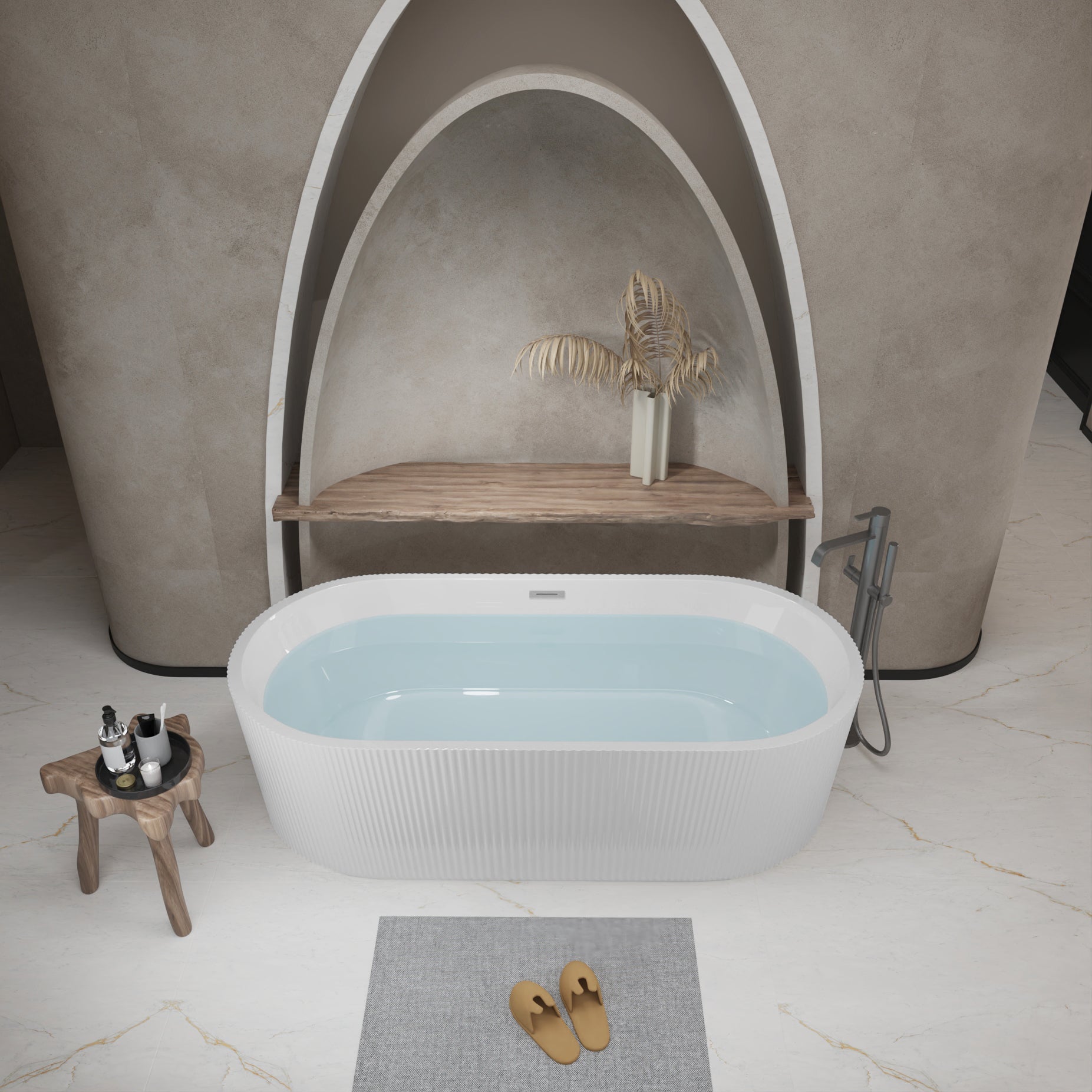 59'Linear AcrylicFreestanding Bathtub Stand Alone Soaker Tub, Glossy White Acrylic, POP - UP Chrome Drain, cUPC Certified - 1st Choice Furniture Direct