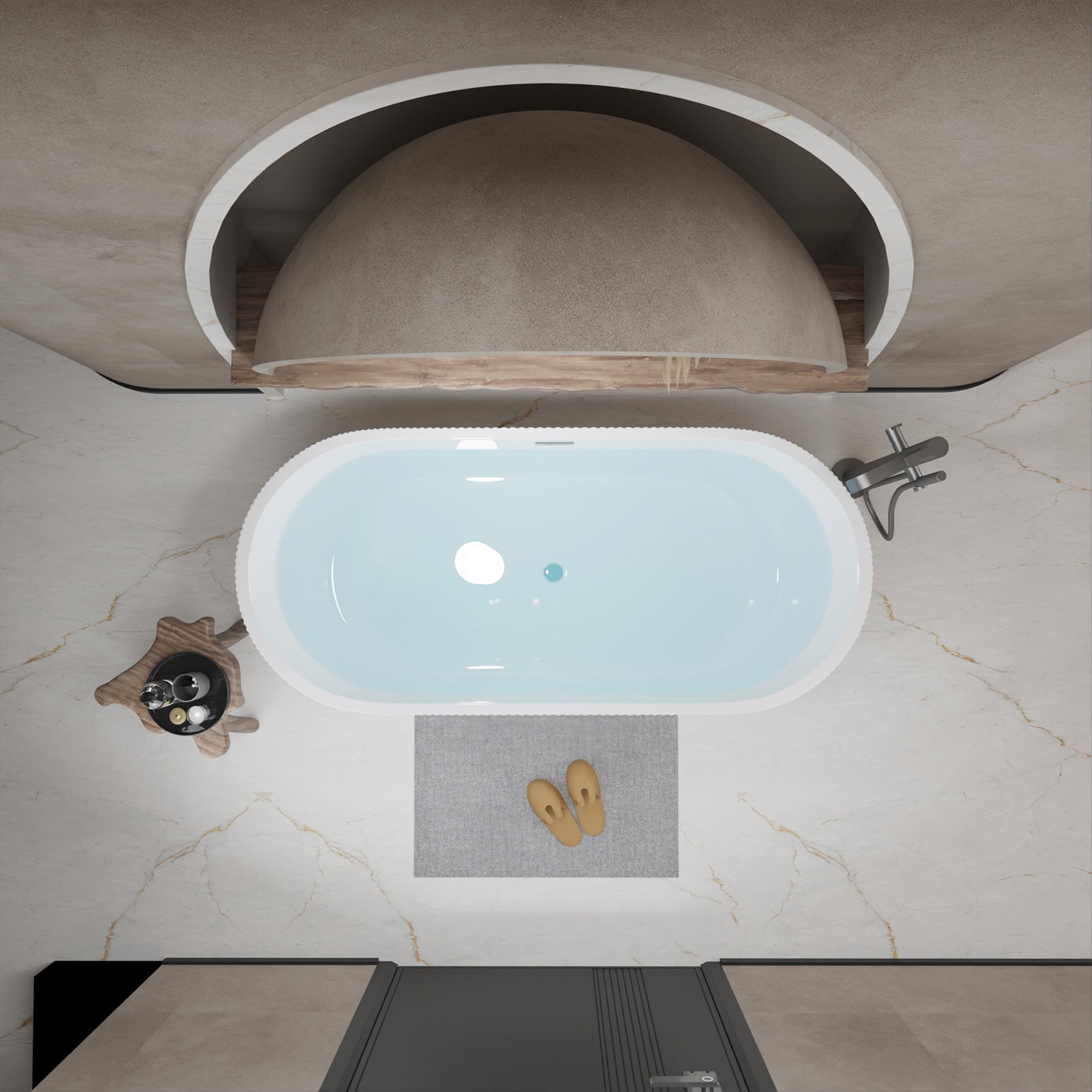 59'Linear AcrylicFreestanding Bathtub Stand Alone Soaker Tub, Glossy White Acrylic, POP - UP Chrome Drain, cUPC Certified - 1st Choice Furniture Direct