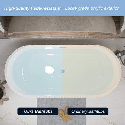 59'Linear AcrylicFreestanding Bathtub Stand Alone Soaker Tub, Glossy White Acrylic, POP - UP Chrome Drain, cUPC Certified - 1st Choice Furniture Direct