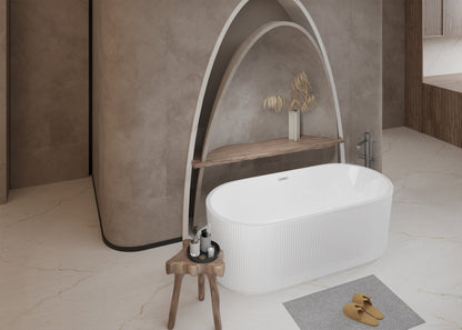 59'Linear AcrylicFreestanding Bathtub Stand Alone Soaker Tub, Glossy White Acrylic, POP - UP Chrome Drain, cUPC Certified - 1st Choice Furniture Direct