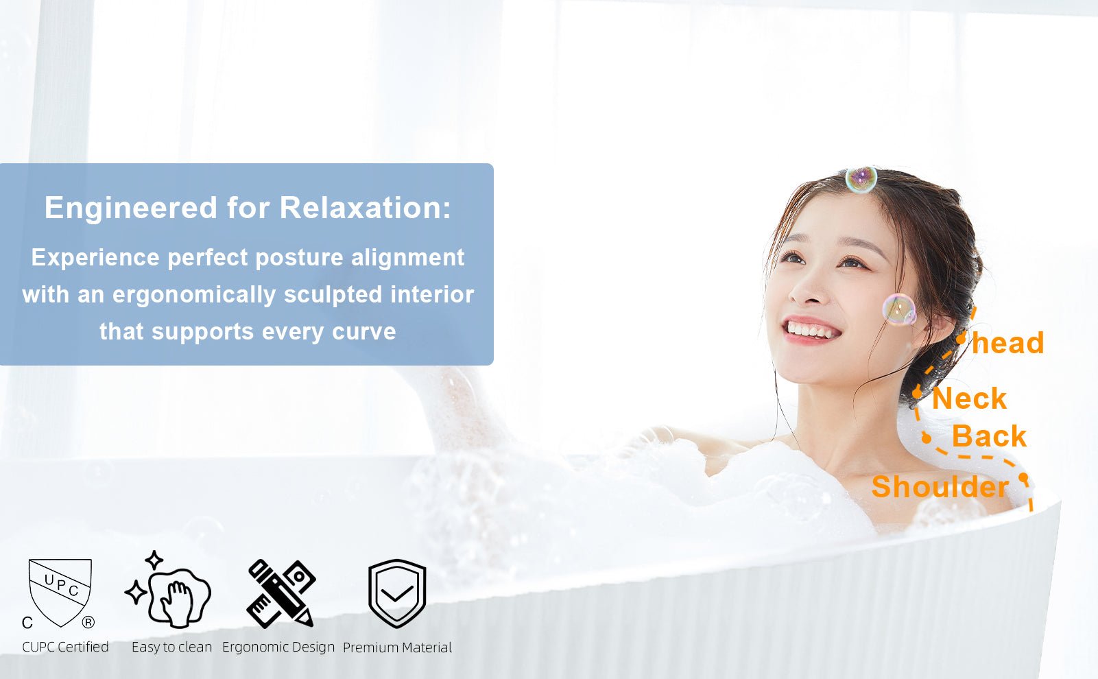 59'Linear AcrylicFreestanding Bathtub Stand Alone Soaker Tub, Glossy White Acrylic, POP - UP Chrome Drain, cUPC Certified - 1st Choice Furniture Direct