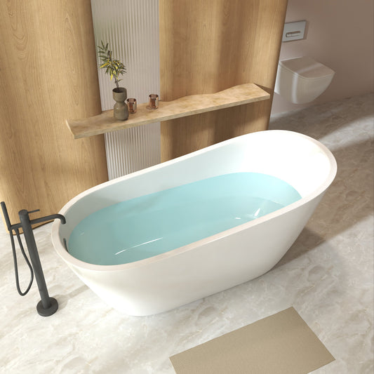59'Special - shaped Freestanding Slipper Bathtub: Gloss White Finish, Chrome Overflow & Pop - Up Drain, cUPC Certified - 1st Choice Furniture Direct