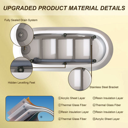 59'Special - shaped Freestanding Slipper Bathtub: Gloss White Finish, Chrome Overflow & Pop - Up Drain, cUPC Certified - 1st Choice Furniture Direct