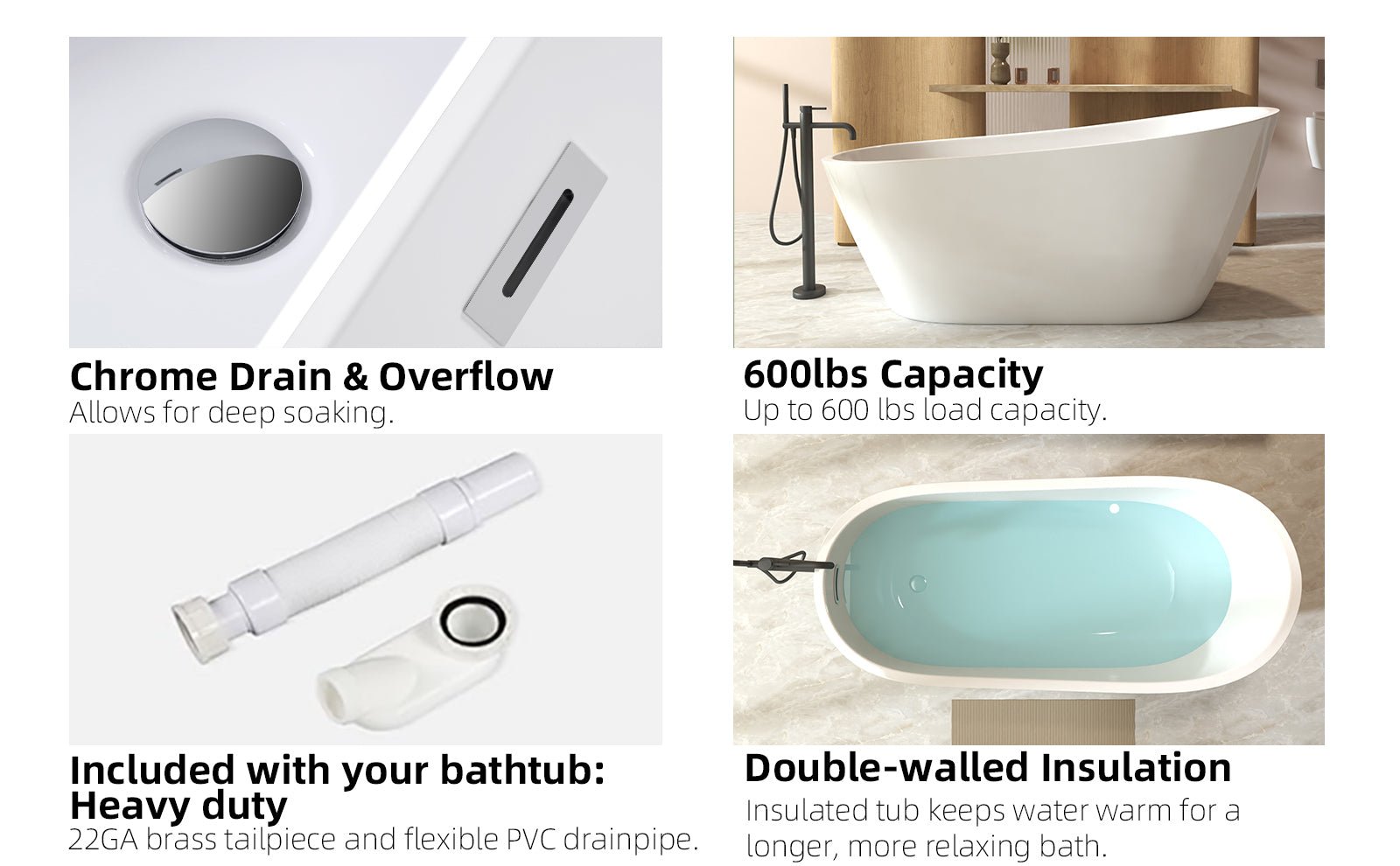 59'Special - shaped Freestanding Slipper Bathtub: Gloss White Finish, Chrome Overflow & Pop - Up Drain, cUPC Certified - 1st Choice Furniture Direct