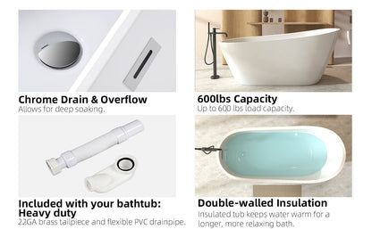 59'Special - shaped Freestanding Slipper Bathtub: Gloss White Finish, Chrome Overflow & Pop - Up Drain, cUPC Certified - 1st Choice Furniture Direct