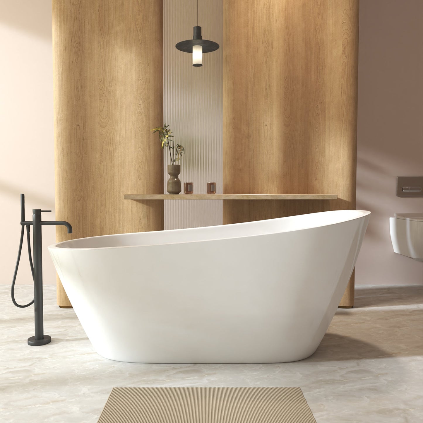59'Special - shaped Freestanding Slipper Bathtub: Gloss White Finish, Chrome Overflow & Pop - Up Drain, cUPC Certified - 1st Choice Furniture Direct