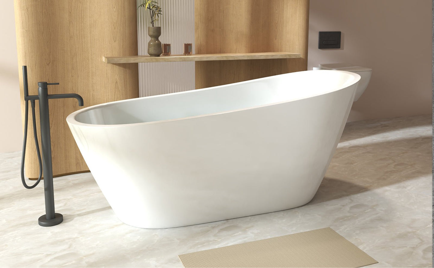 59'Special - shaped Freestanding Slipper Bathtub: Gloss White Finish, Chrome Overflow & Pop - Up Drain, cUPC Certified - 1st Choice Furniture Direct