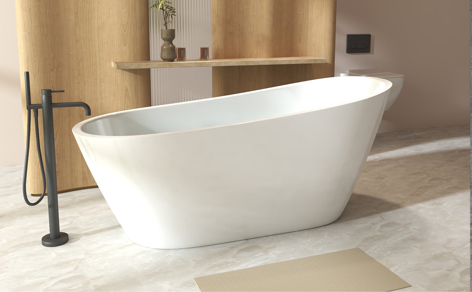59'Special - shaped Freestanding Slipper Bathtub: Gloss White Finish, Chrome Overflow & Pop - Up Drain, cUPC Certified - 1st Choice Furniture Direct