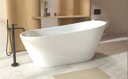 59'Special - shaped Freestanding Slipper Bathtub: Gloss White Finish, Chrome Overflow & Pop - Up Drain, cUPC Certified - 1st Choice Furniture Direct