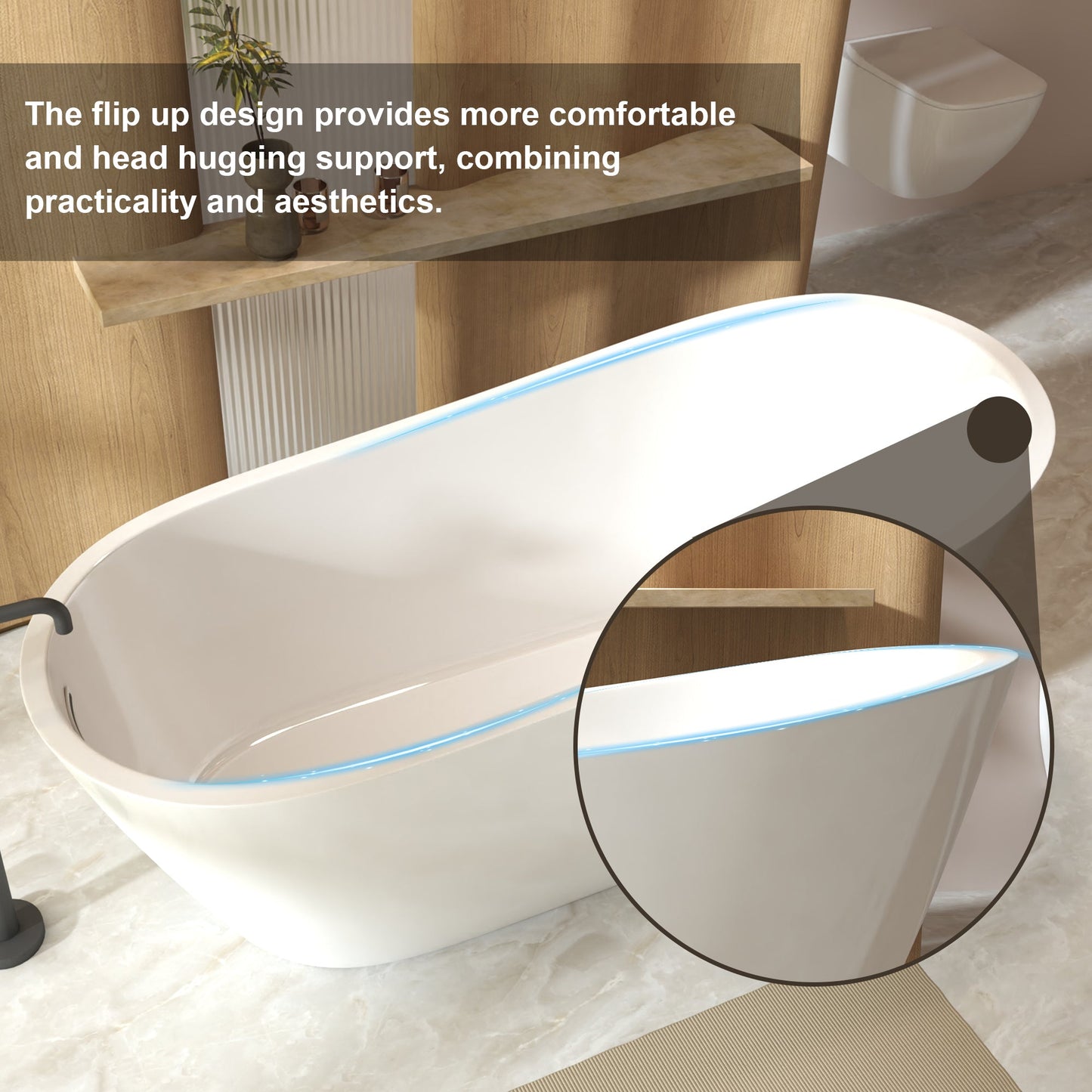 59'Special - shaped Freestanding Slipper Bathtub: Gloss White Finish, Chrome Overflow & Pop - Up Drain, cUPC Certified - 1st Choice Furniture Direct
