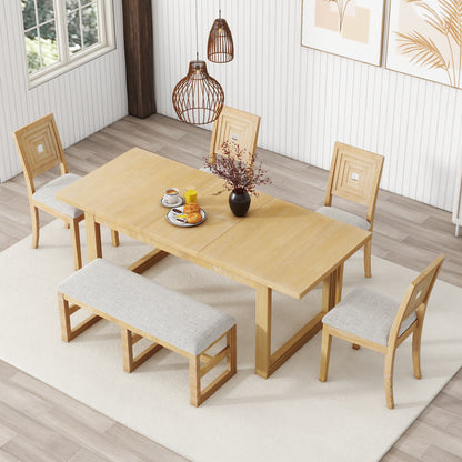 1st Choice Modern 78" 6-Piece Extendable Dining Table Set in Natural