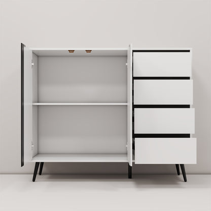 1st Choice Modern White Side Cabinet with Four Drawers and Two Doors