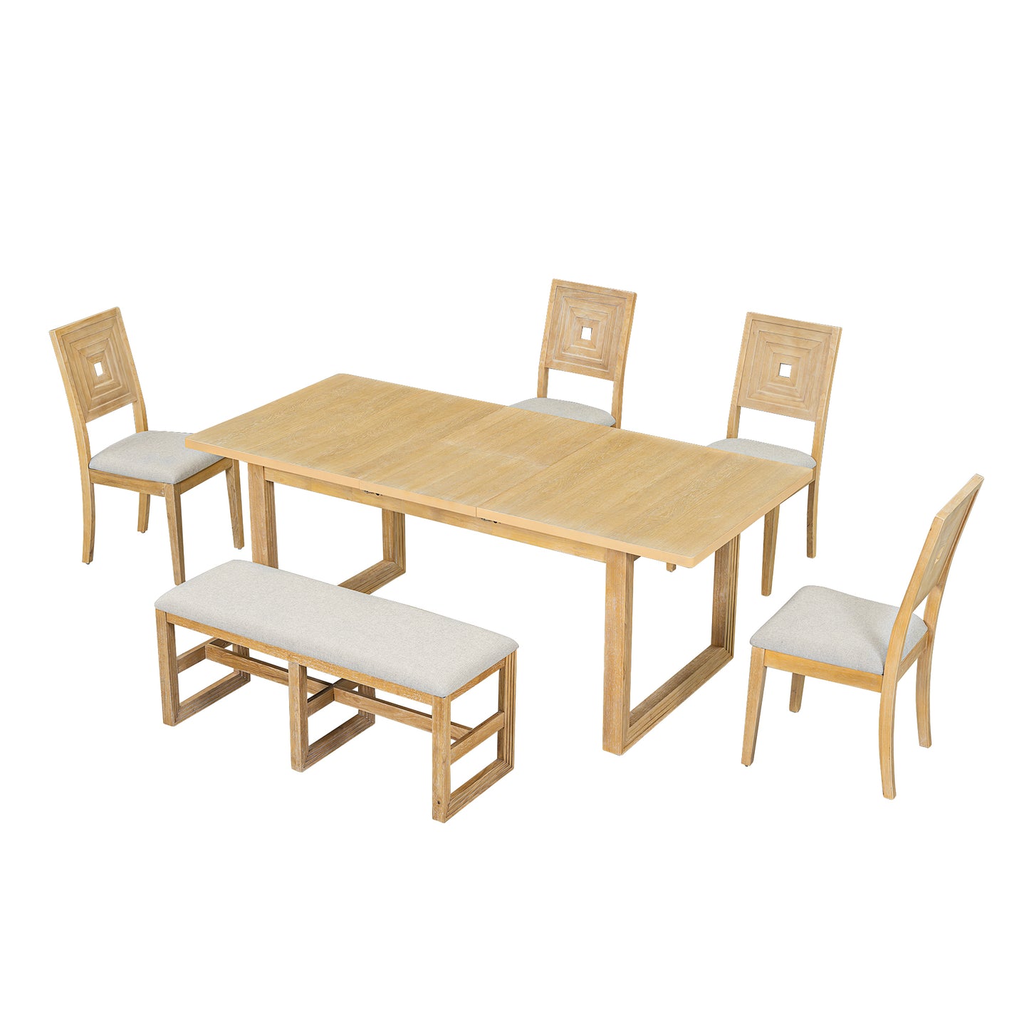 1st Choice Modern 78" 6-Piece Extendable Dining Table Set in Natural