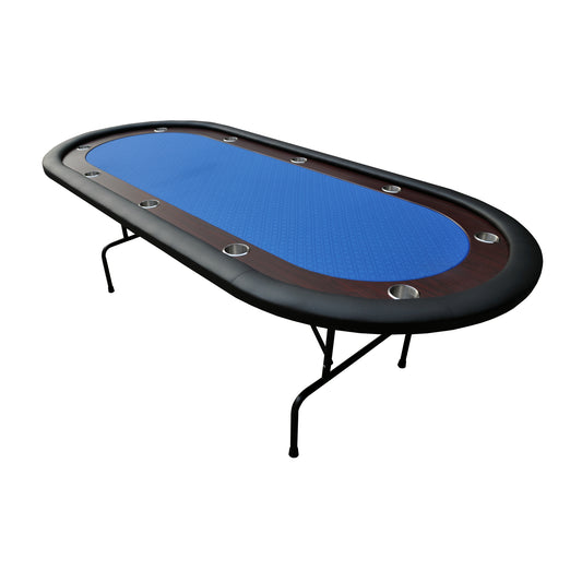 96' Light Series Foldable Poker Table with Wooden Racetrack Felt Stainless Legs Cup Holders Blue