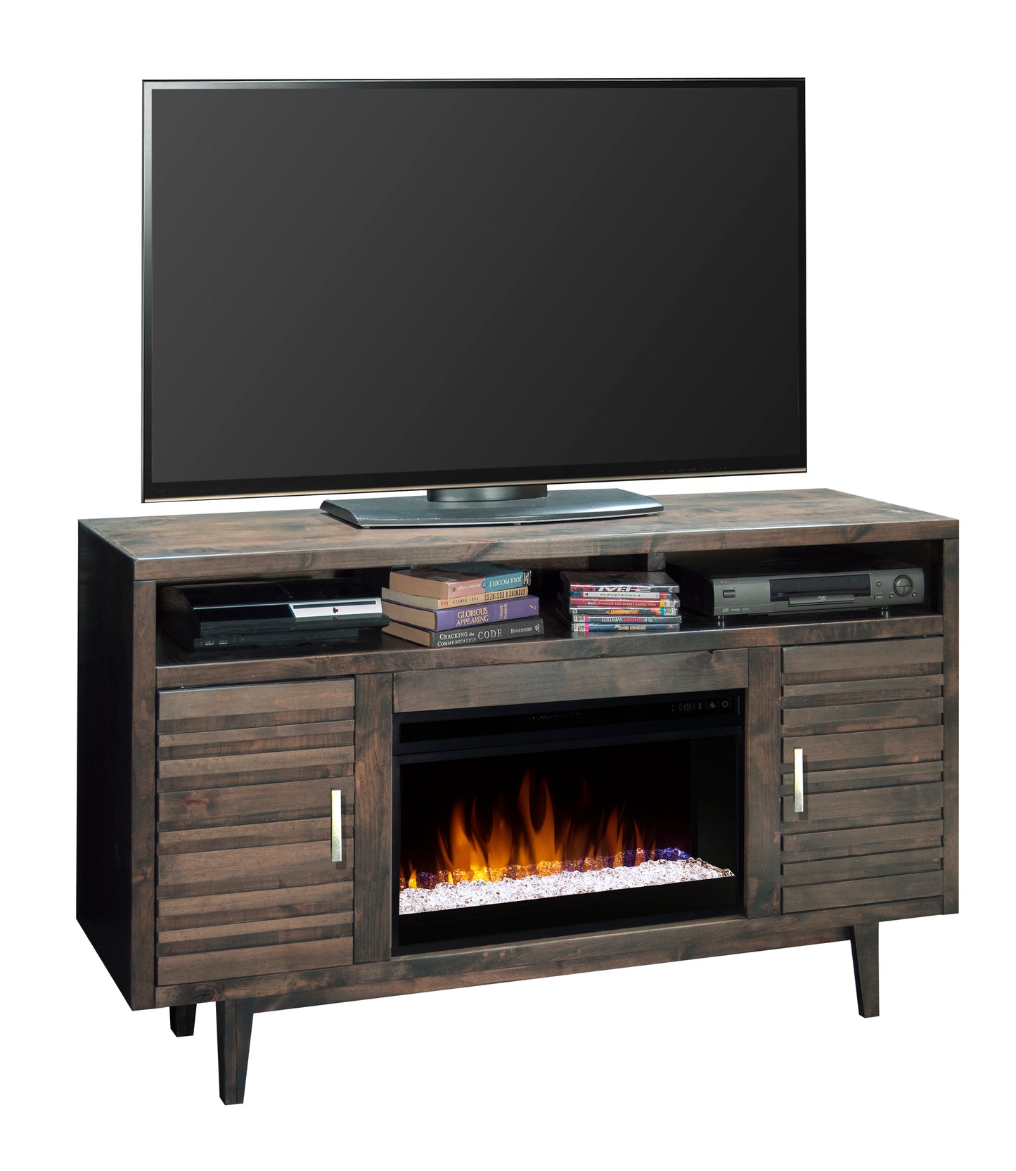 61 Inch Electric Fireplace TV Console for TVs up to 70 inches, Minimal Assembly, Charcoal-Brown Finish