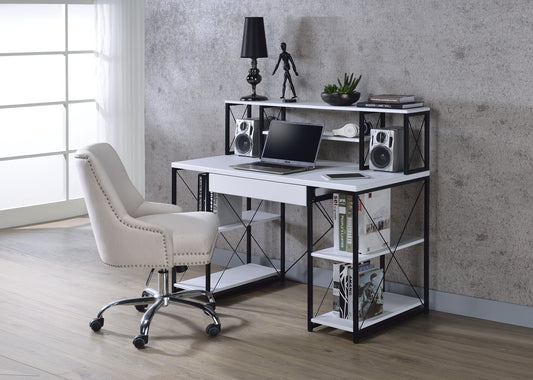 White Music Studio Desk with Storage Shelves