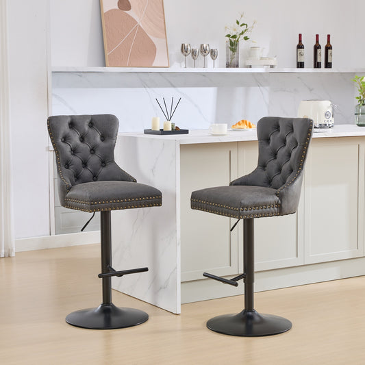 A&A Furniture,Aged and Retro PU Swivel Barstools Adjusatble Seat Height from 26-33 Inch, Modern Bar Stools with Backs Comfortable Tufted for Home Pub and Kitchen Island (Black,Set of 2)
