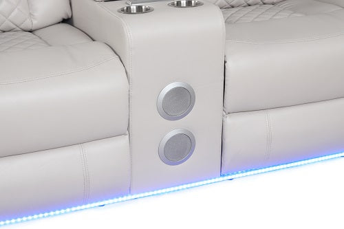 Benz LED & Power Recliner 3 PC Made With Faux Leather in Ice