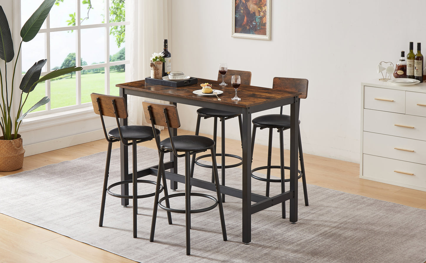 1st Choice Bar Table Set with 4 Bar stools PU Soft Seat with Backrest