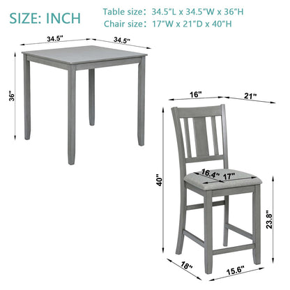 5PCs Dining Table Set, Wooden Dining Square Table Set for 4, Counter Height Kitchen Table Set with Square Table and 4 Upholstered Chairs for Small Space, Gray - 1st Choice Furniture Direct