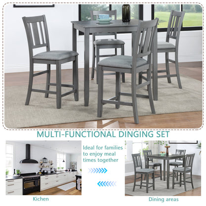 5PCs Dining Table Set, Wooden Dining Square Table Set for 4, Counter Height Kitchen Table Set with Square Table and 4 Upholstered Chairs for Small Space, Gray - 1st Choice Furniture Direct