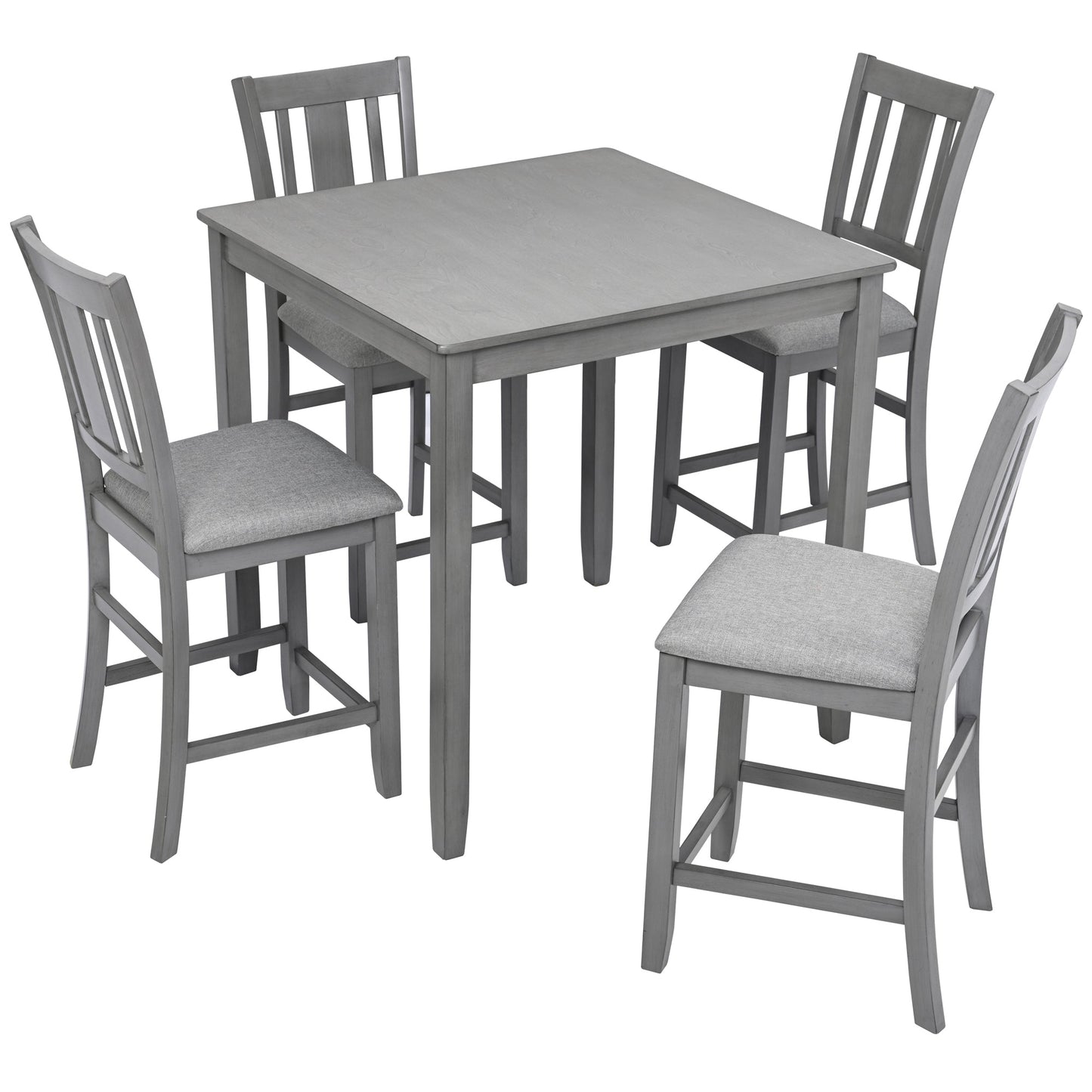 5PCs Dining Table Set, Wooden Dining Square Table Set for 4, Counter Height Kitchen Table Set with Square Table and 4 Upholstered Chairs for Small Space, Gray - 1st Choice Furniture Direct