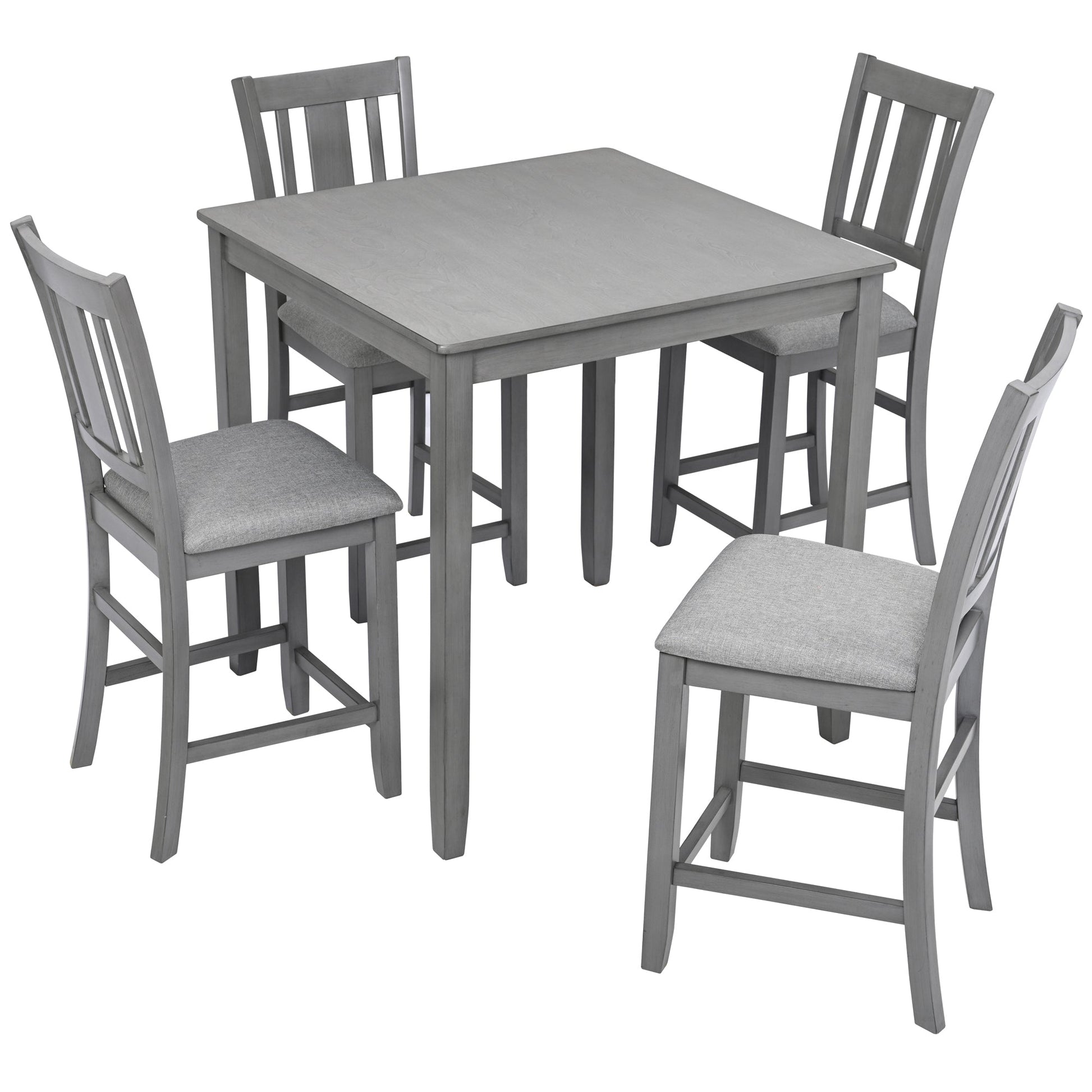 5PCs Dining Table Set, Wooden Dining Square Table Set for 4, Counter Height Kitchen Table Set with Square Table and 4 Upholstered Chairs for Small Space, Gray - 1st Choice Furniture Direct