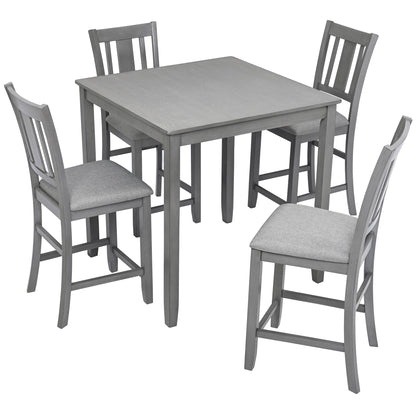 5PCs Dining Table Set, Wooden Dining Square Table Set for 4, Counter Height Kitchen Table Set with Square Table and 4 Upholstered Chairs for Small Space, Gray - 1st Choice Furniture Direct