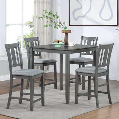 5PCs Dining Table Set, Wooden Dining Square Table Set for 4, Counter Height Kitchen Table Set with Square Table and 4 Upholstered Chairs for Small Space, Gray - 1st Choice Furniture Direct