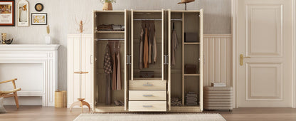 6-Door Brown Wooden Wardrobe Armoire with Locking Drawer - 1st Choice Furniture Direct