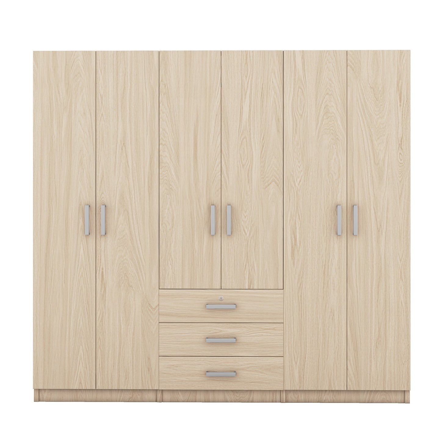 6-Door Brown Wooden Wardrobe Armoire with Locking Drawer - 1st Choice Furniture Direct