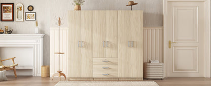 6-Door Brown Wooden Wardrobe Armoire with Locking Drawer - 1st Choice Furniture Direct