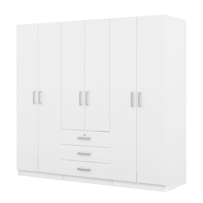 6 - Doors Wooden Wardrobe Storage for Bedroom, with Big Drawers, White - 1st Choice Furniture Direct