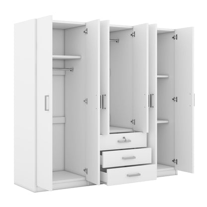 6 - Doors Wooden Wardrobe Storage for Bedroom, with Big Drawers, White - 1st Choice Furniture Direct