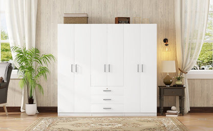 6 - Doors Wooden Wardrobe Storage for Bedroom, with Big Drawers, White - 1st Choice Furniture Direct