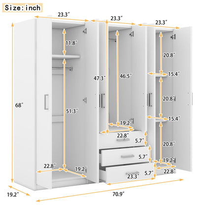 6 - Doors Wooden Wardrobe Storage for Bedroom, with Big Drawers, White - 1st Choice Furniture Direct