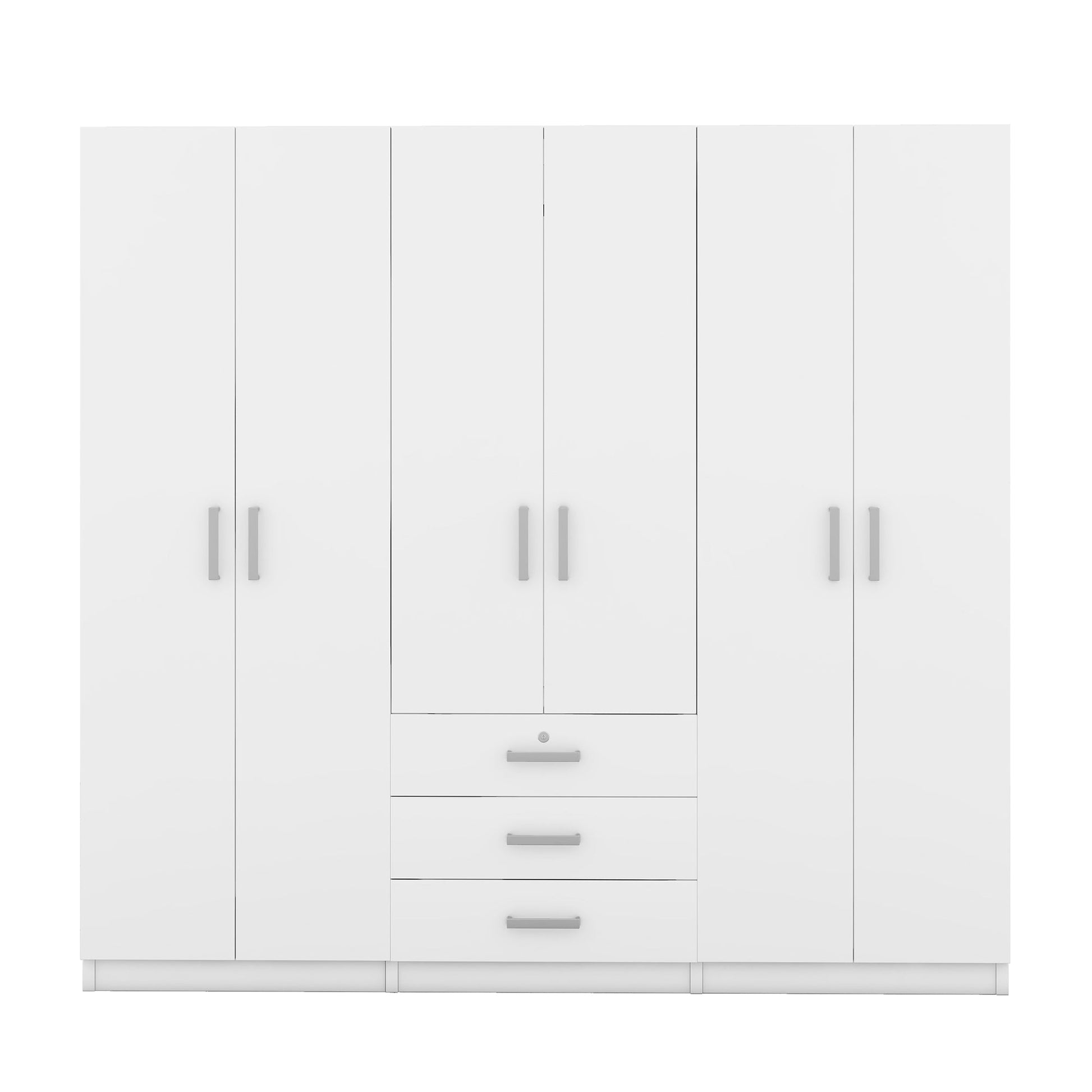 6 - Doors Wooden Wardrobe Storage for Bedroom, with Big Drawers, White - 1st Choice Furniture Direct