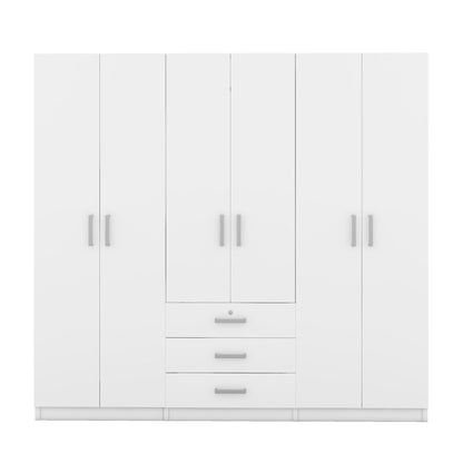 6 - Doors Wooden Wardrobe Storage for Bedroom, with Big Drawers, White - 1st Choice Furniture Direct