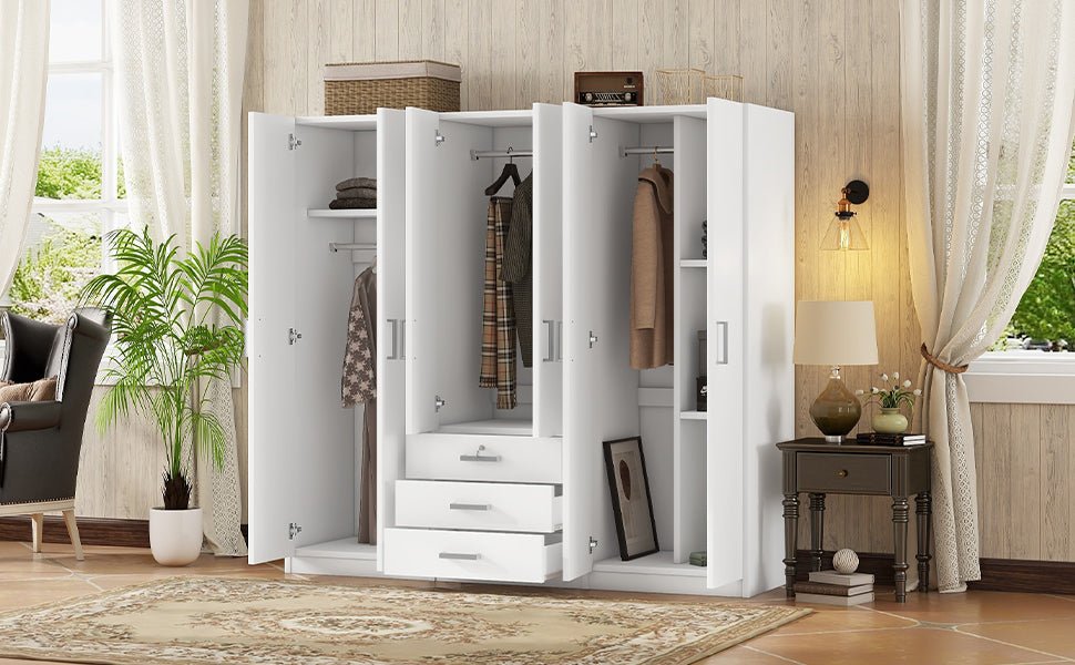 6 - Doors Wooden Wardrobe Storage for Bedroom, with Big Drawers, White - 1st Choice Furniture Direct