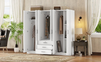 6 - Doors Wooden Wardrobe Storage for Bedroom, with Big Drawers, White - 1st Choice Furniture Direct