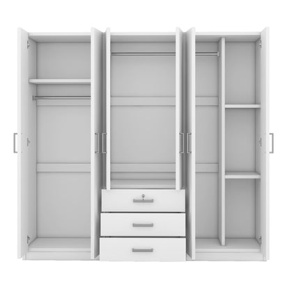 6 - Doors Wooden Wardrobe Storage for Bedroom, with Big Drawers, White - 1st Choice Furniture Direct