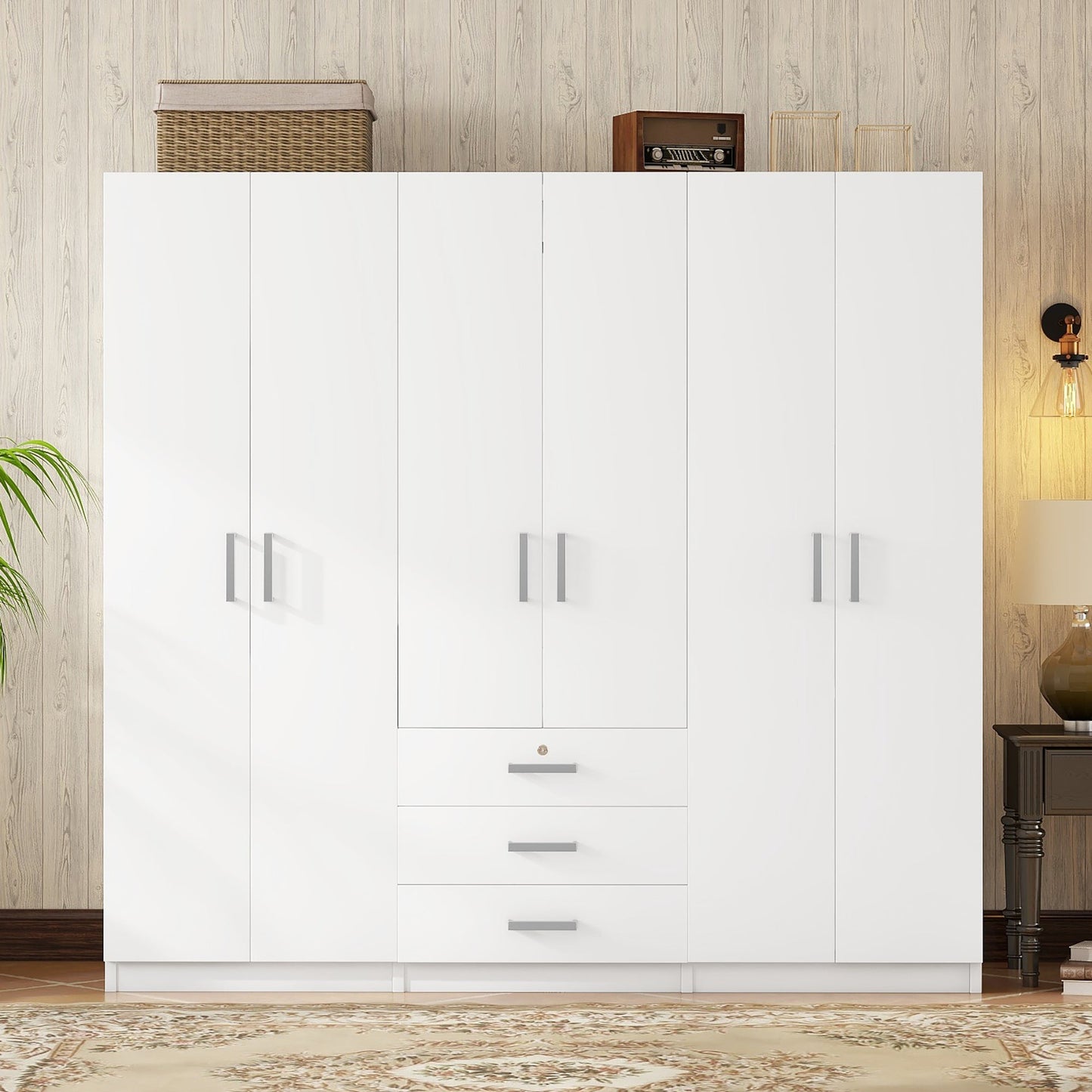 6 - Doors Wooden Wardrobe Storage for Bedroom, with Big Drawers, White - 1st Choice Furniture Direct