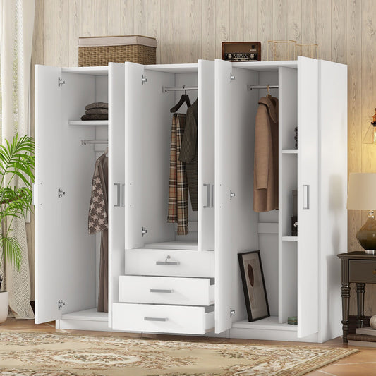 6 - Doors Wooden Wardrobe Storage for Bedroom, with Big Drawers, White - 1st Choice Furniture Direct