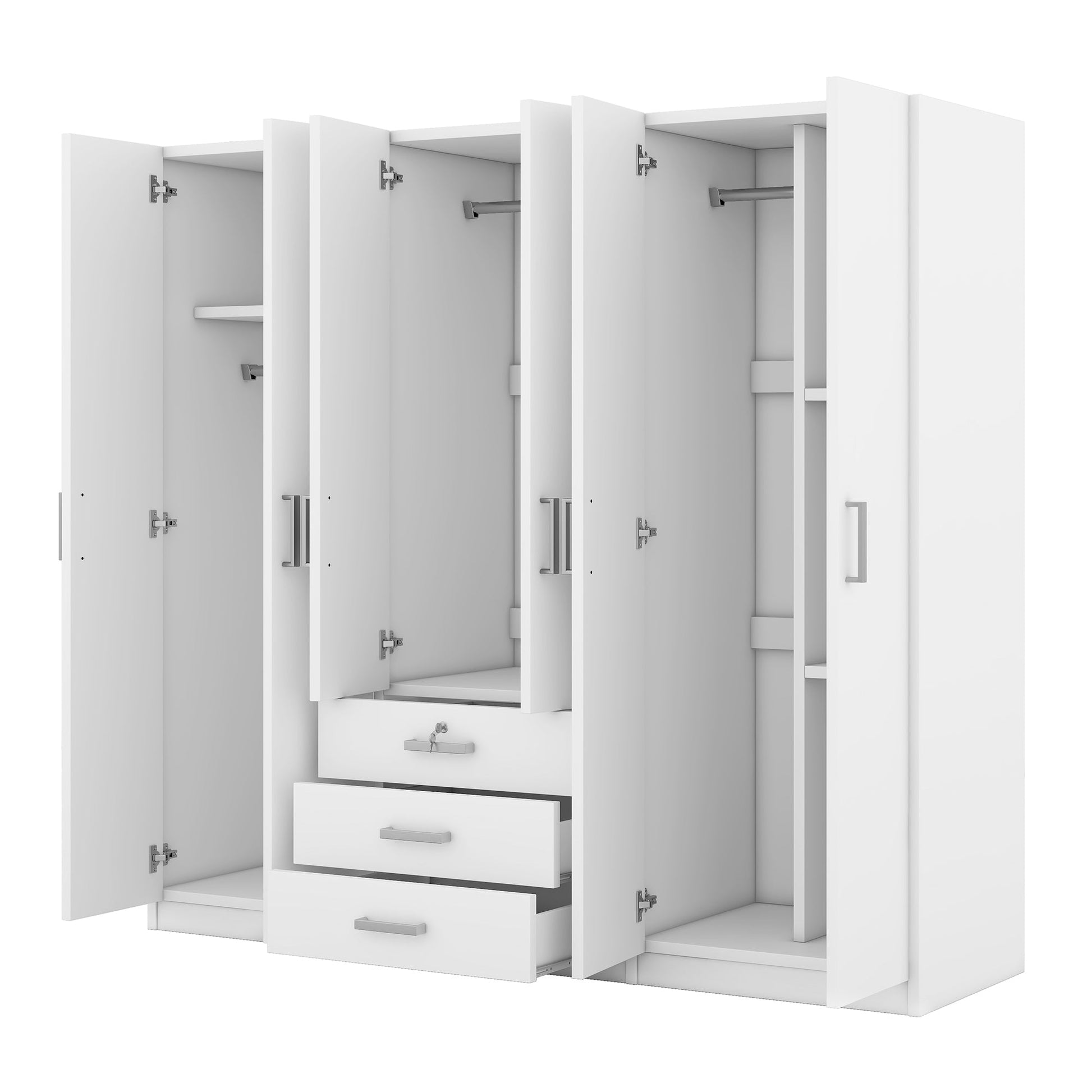 6 - Doors Wooden Wardrobe Storage for Bedroom, with Big Drawers, White - 1st Choice Furniture Direct