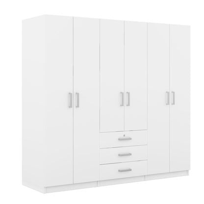 6 - Doors Wooden Wardrobe Storage for Bedroom, with Big Drawers, White - 1st Choice Furniture Direct