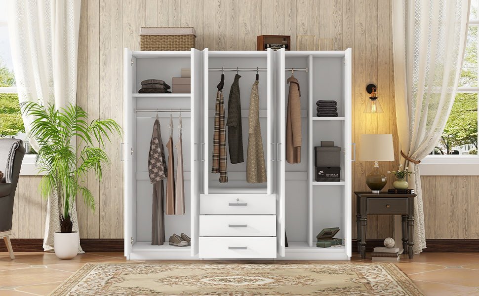 6 - Doors Wooden Wardrobe Storage for Bedroom, with Big Drawers, White - 1st Choice Furniture Direct