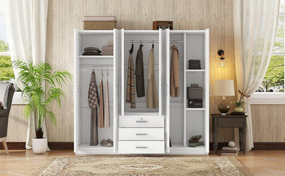 6 - Doors Wooden Wardrobe Storage for Bedroom, with Big Drawers, White - 1st Choice Furniture Direct