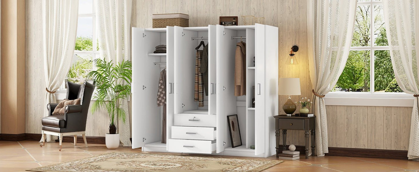 6 - Doors Wooden Wardrobe Storage for Bedroom, with Big Drawers, White - 1st Choice Furniture Direct