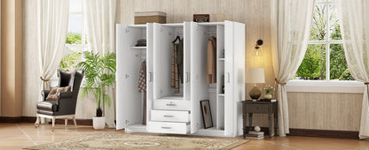 6 - Doors Wooden Wardrobe Storage for Bedroom, with Big Drawers, White - 1st Choice Furniture Direct