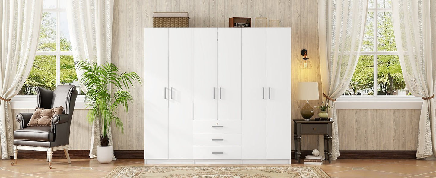 6 - Doors Wooden Wardrobe Storage for Bedroom, with Big Drawers, White - 1st Choice Furniture Direct